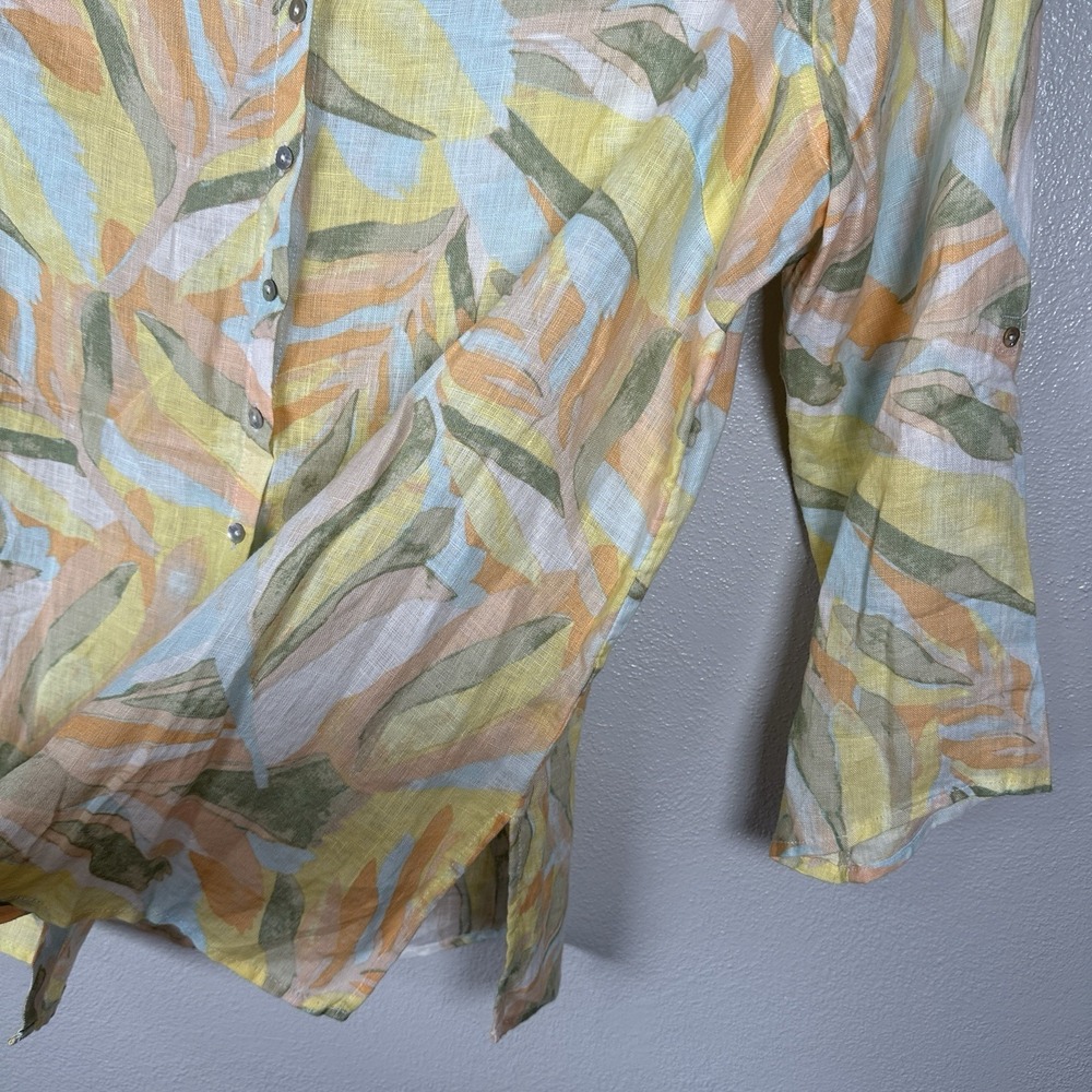 Rachel Zoe 100% Linen Button Up Tunic Top Womens 1X Pastel Floral Print Roll Tab - Picture 5 of 7